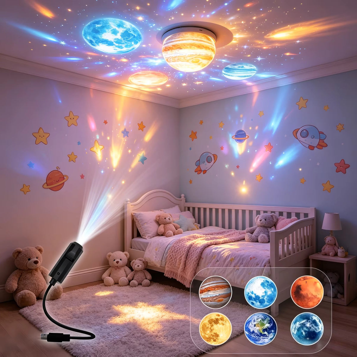 Moon Lamp 3 In 1 Night Light with Starry Projector
